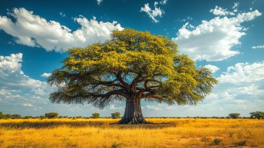 Güzel gökyüzü olan Afrika Ağacı.