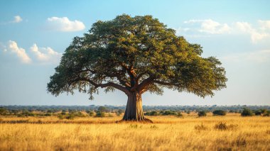 Savanadaki ağaç, savanada mavi gökyüzü