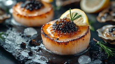 Taze deniz ürünleri ve baharatlı kokteyl.