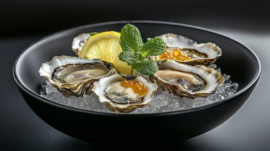 Limon, istiridye ve maydanozlu taze deniz ürünleri..