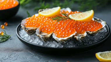 Buzlu somon havyarı. seçici odak.