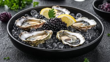 Limonlu taze istiridye ve buzlu biberiye..