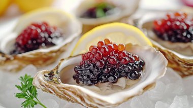 Limonlu istiridye ve kırmızı havyar.