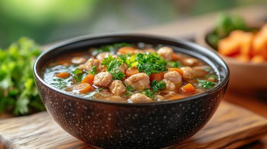 Fasulye ve sebzeli ev yapımı tavuk çorbası.