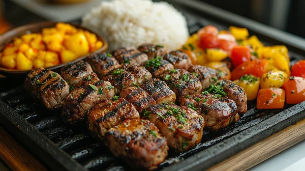 Sebze ve etle ızgara biftek.
