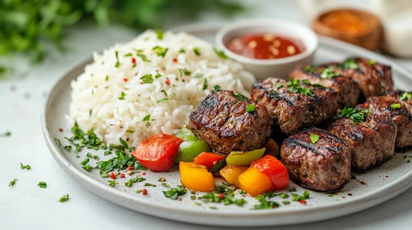 Pirinç ve sebzeli ızgara köfte.