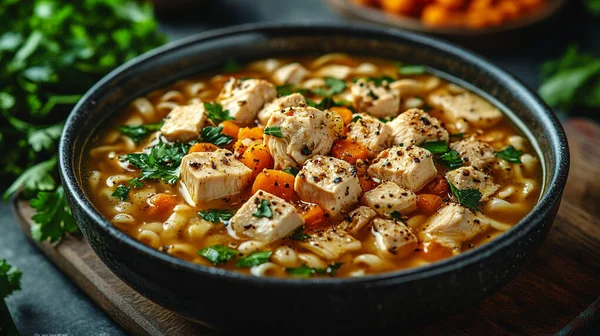 Ev yapımı tavuk ve sebze çorbası.