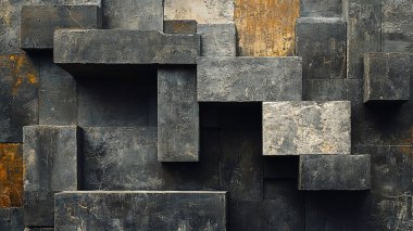 Geometrik şekilli soyut koyu arkaplan. 3d illüstrasyon