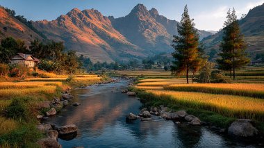 Sabahları dağların güzel manzarası