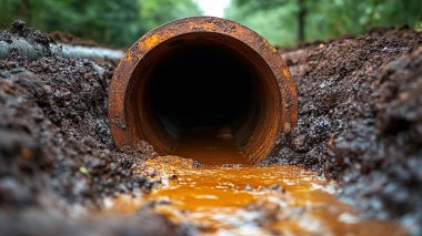 Ormandaki eski paslı boru.