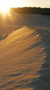 Gün batımında kum tepeleri, seçici odaklanma