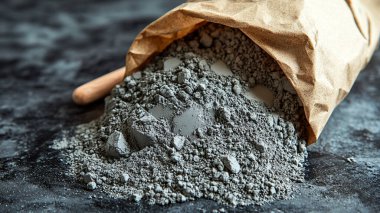 Gri arkaplanda organik karabiber tozu yığını