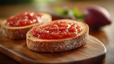 Lezzetli taze tostlar, masada reçel, yakın plan