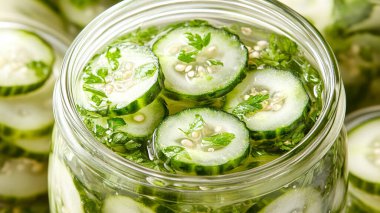 bir kavanoz içinde taze salatalık