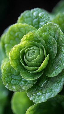 Taze yeşil bir bitkinin yakınında.