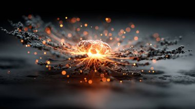 Kıvılcımlar ve parçacıkları olan bir elektrik ampulünün 3 boyutlu canlandırması