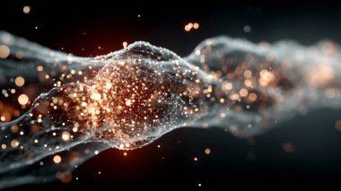 Uçan şebeke noktalarının soyut 3 boyutlu çizimi. Boşluğu olan düşük bir polimer arka plan. geniş bir arkaplan. fütüristik uzay kavramı