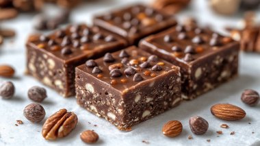 Çikolata ve fındıklı kompozisyon, yakın plan.