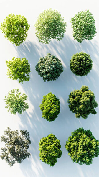 collection of green tree in the garden. 3 d rendering