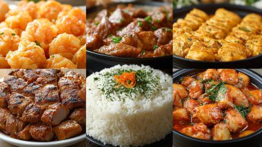 Farklı yiyeceklerle kolaj, yakın çekim.