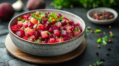 Pancar kökü ve nane yapraklı taze organik salata.