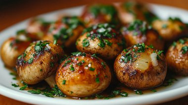 Beyaz bir tabakta fırında patates ve baharat.