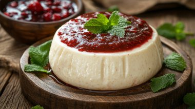 Geleneksel Ukrayna tatlısı- Tahta masadaki bir kasede Ukrayna süzme peyniri