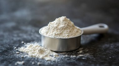 Bir kase un ve merdane masanın üstünde.