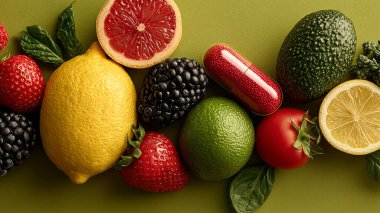 hafif arkaplanda farklı meyveler içeren kompozisyon