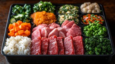 Taze çiğ et ve sebze.