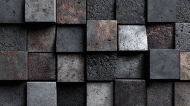 Siyah taş duvarın soyut arka planı. 3d oluşturma.