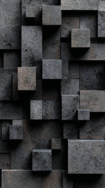 Koyu taş arka plan ve farklı gölgeler. Soyut arkaplan. 3d oluşturma