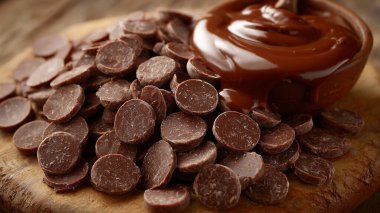 Tahta arka planda çikolata ve süt çikolatası