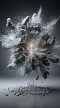 Beyaz parçacıkların patlaması. 3D görüntüleme. karışık ortam.