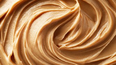 Arkaplan olarak çikolatalı karamel, üst manzara.