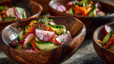 Tahta masadaki sebze salatası..