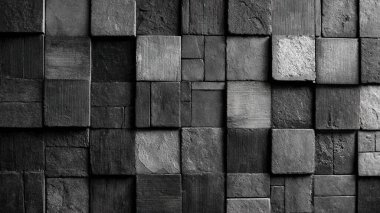Taş duvarın soyut siyah beyaz arka planı. 3d illüstrasyon.