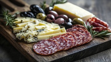 Tahtadaki farklı peynir çeşitleri.