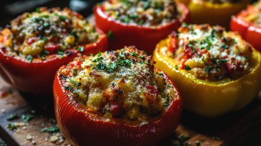 Peynirli, etli ve sebzeli dolma biber.