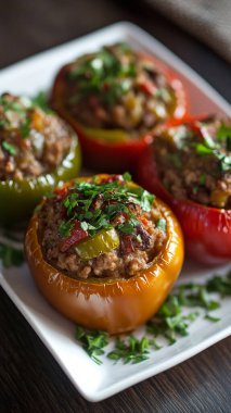 Kıyma, sebze ve baharatlı vejetaryen yemeği..