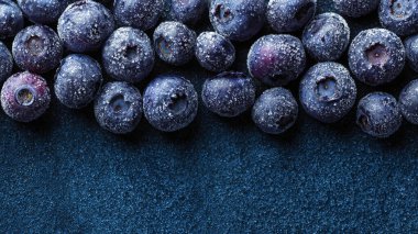 Böğürtlen arkaplanı, üst görünüm, kopyalama alanı. Kasede taze yaban mersini var. sağlıklı organik gıda, vejetaryen gıda konsepti.