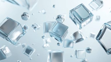 Beyaz arkaplana düşen mavi küpler, yaratıcı iş veya fikir