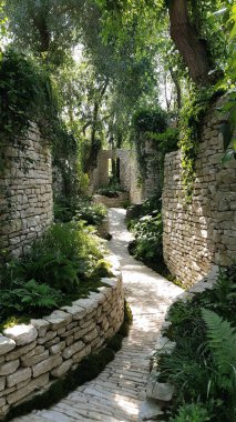 Ormanın ortasında büyük bir taş olan eski taş merdiven..