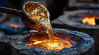 Metal yanan kömürlere yakın.