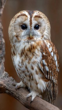 Büyük gözlü sevimli bir baykuşun portresi.