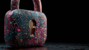 Karanlık bir arka planda kalbi olan bir kilit. Sevgililer Günü konsepti.