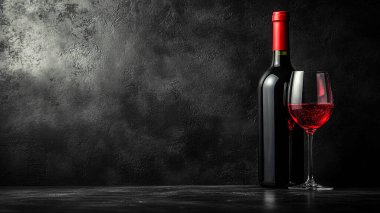 Masanın üzerinde cam olan şarap şişesi..