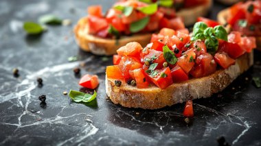 Domates, bitki ve fesleğenli bruschetta..