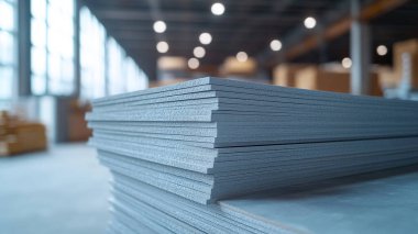 Fabrikada yerde metal levha var. 3d oluşturma.