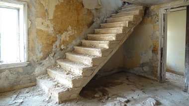 Terk edilmiş evdeki merdivenler.